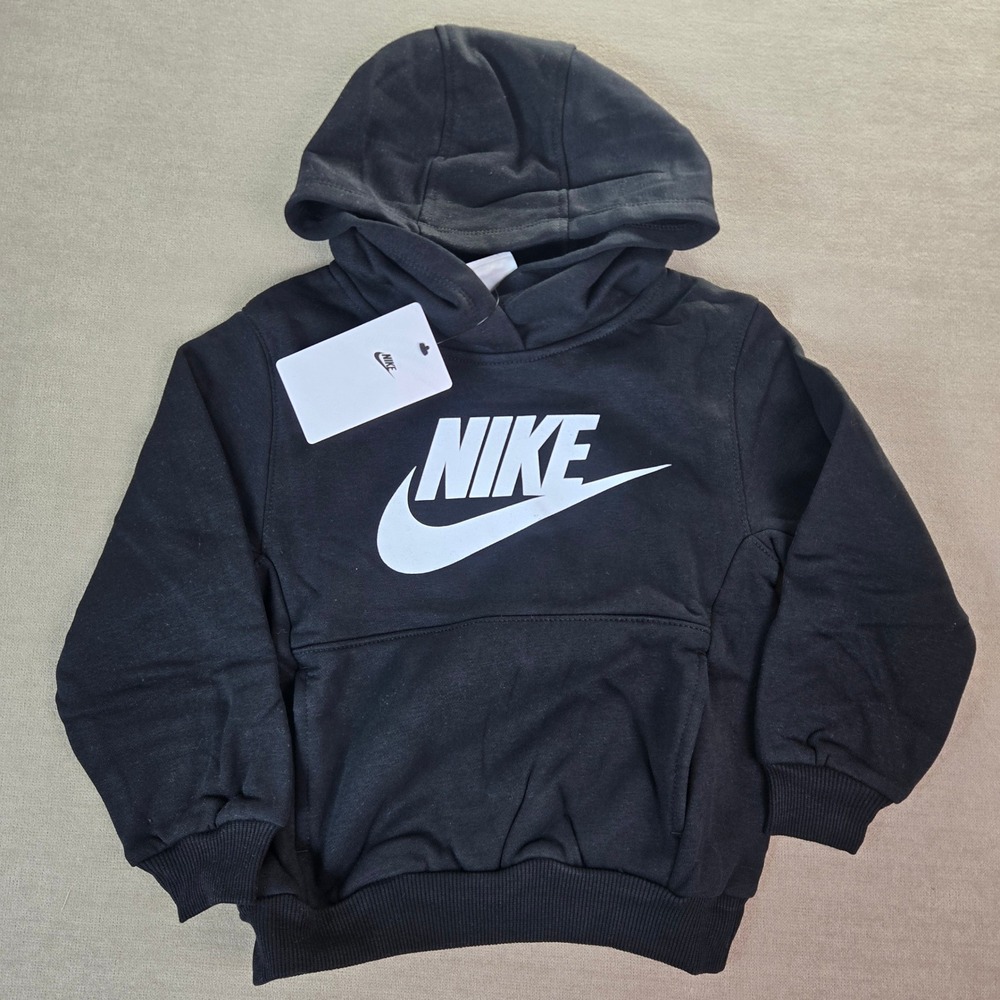 Nike Kids Black Hoodie Sweatshirt Swoosh‎ Logo Print Size XS 4 3-4 Years NEW
